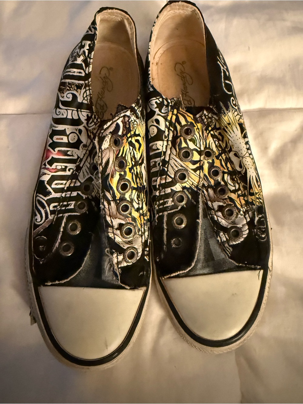 Ed Hardy  Black and White Low-Top Slip-On Sneakers
